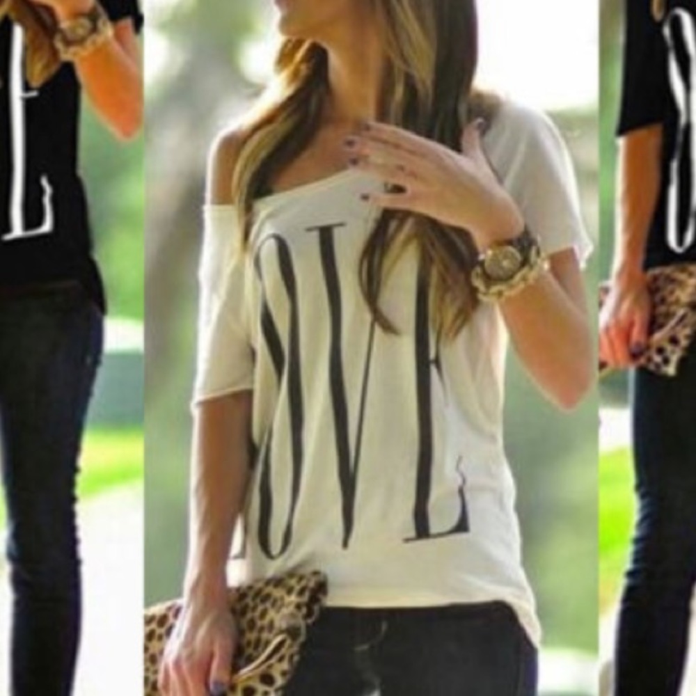 Off the shoulder "love " tee