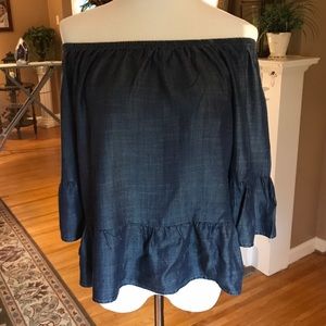 Like New - Denim Tencel Off The Shoulder Top