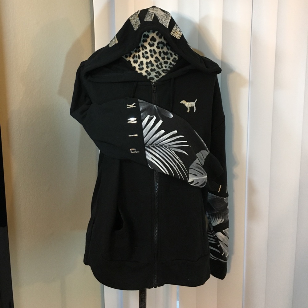 NWT VS PINK tropical bling zip up hoodie - Picture 6 of 8