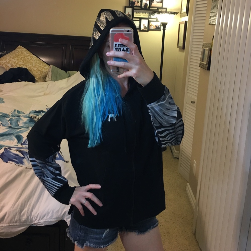 NWT VS PINK tropical bling zip up hoodie - Picture 3 of 8