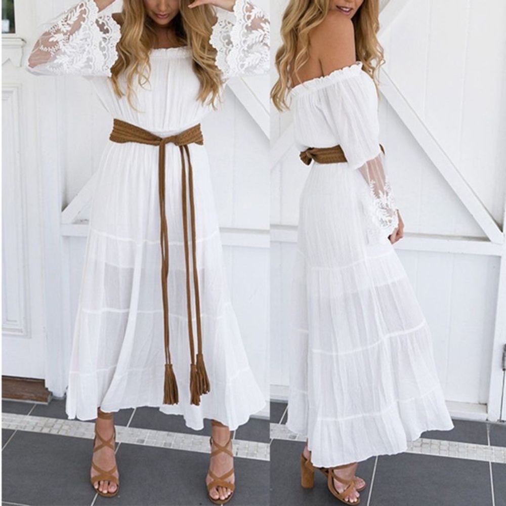White off-the-shoulder Chiffon Maxi Dress
