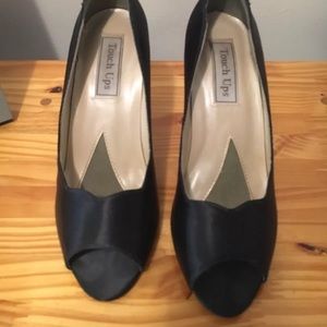 Touch up Bridal Shoes - Navy Blue - Satin Peep Toe