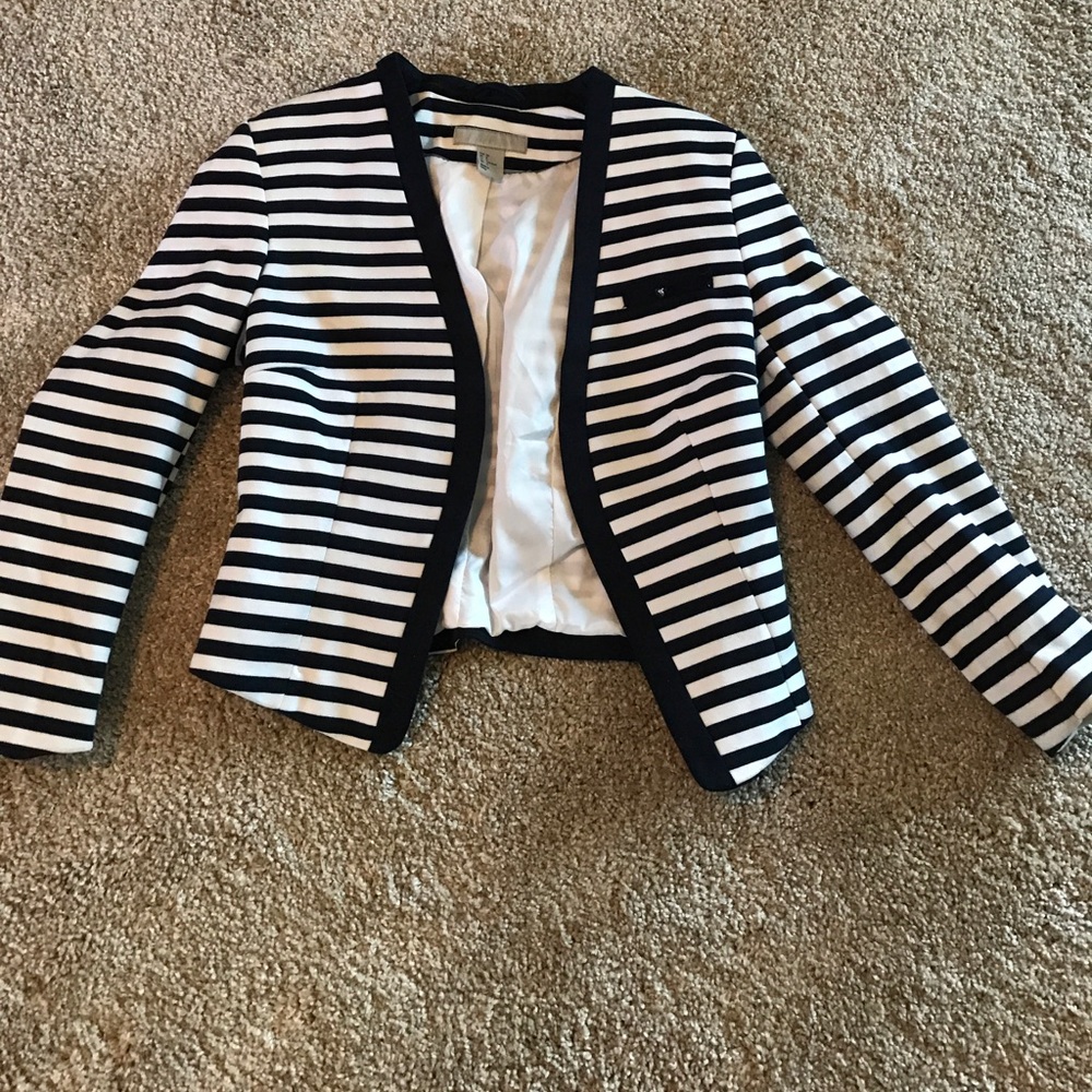 H&M dark blue and white striped midriff jacket