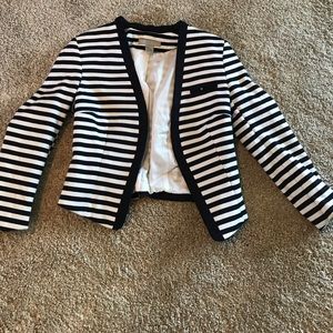 H&M dark blue and white striped midriff jacket