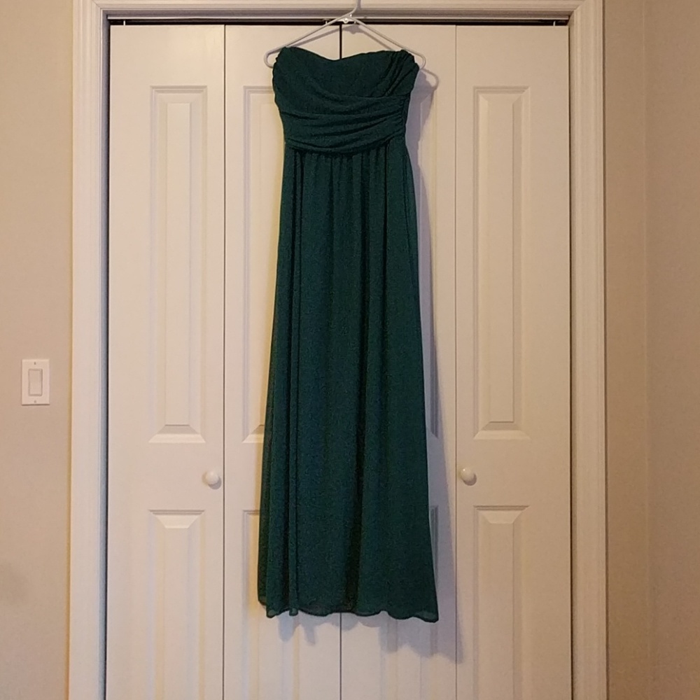 "Royal Engagement" dark green long strapless dress
