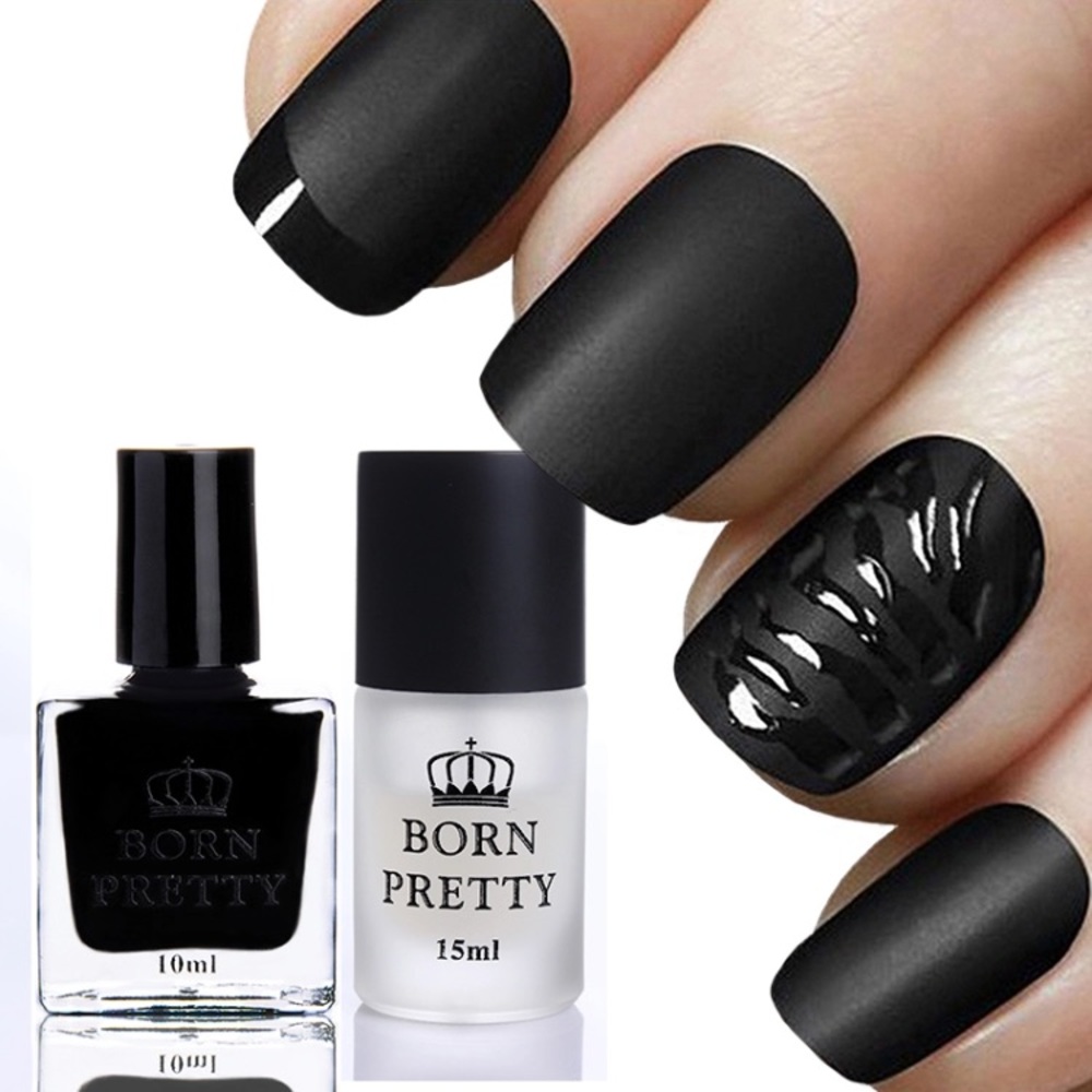 Glossy black nail polish and matte top coat set