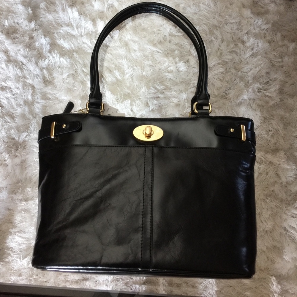 NWT Giani Bernini Black Glazed Turnlock Handbag