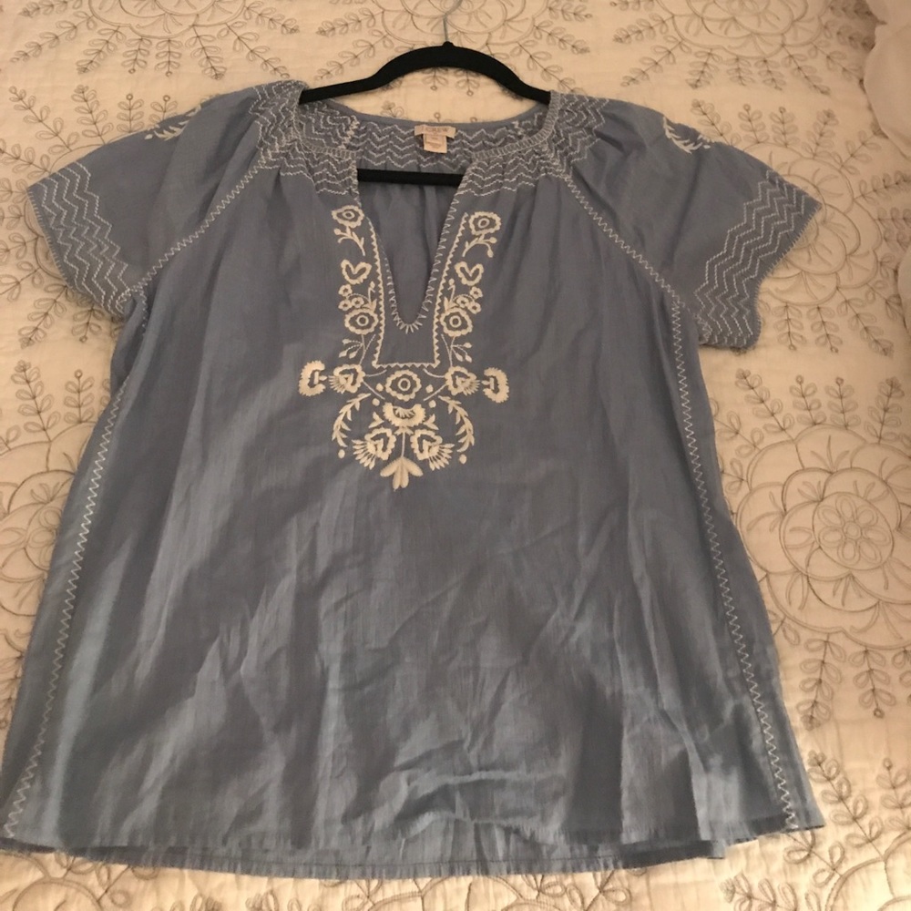 J.Crew Embroidered Split Neck Top size XS
