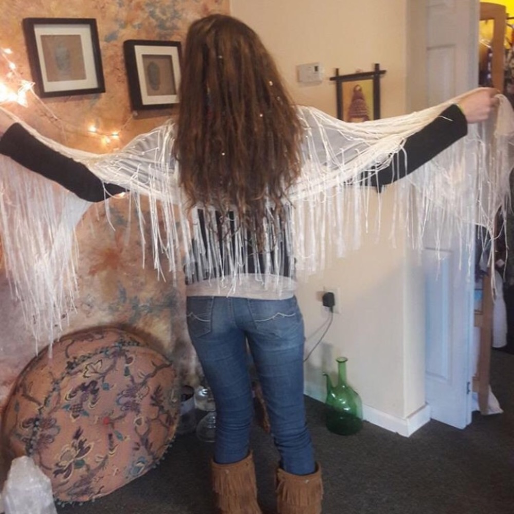 White tassel scarf