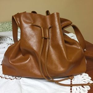 Line & Label Genuine Leather Bucket Bag