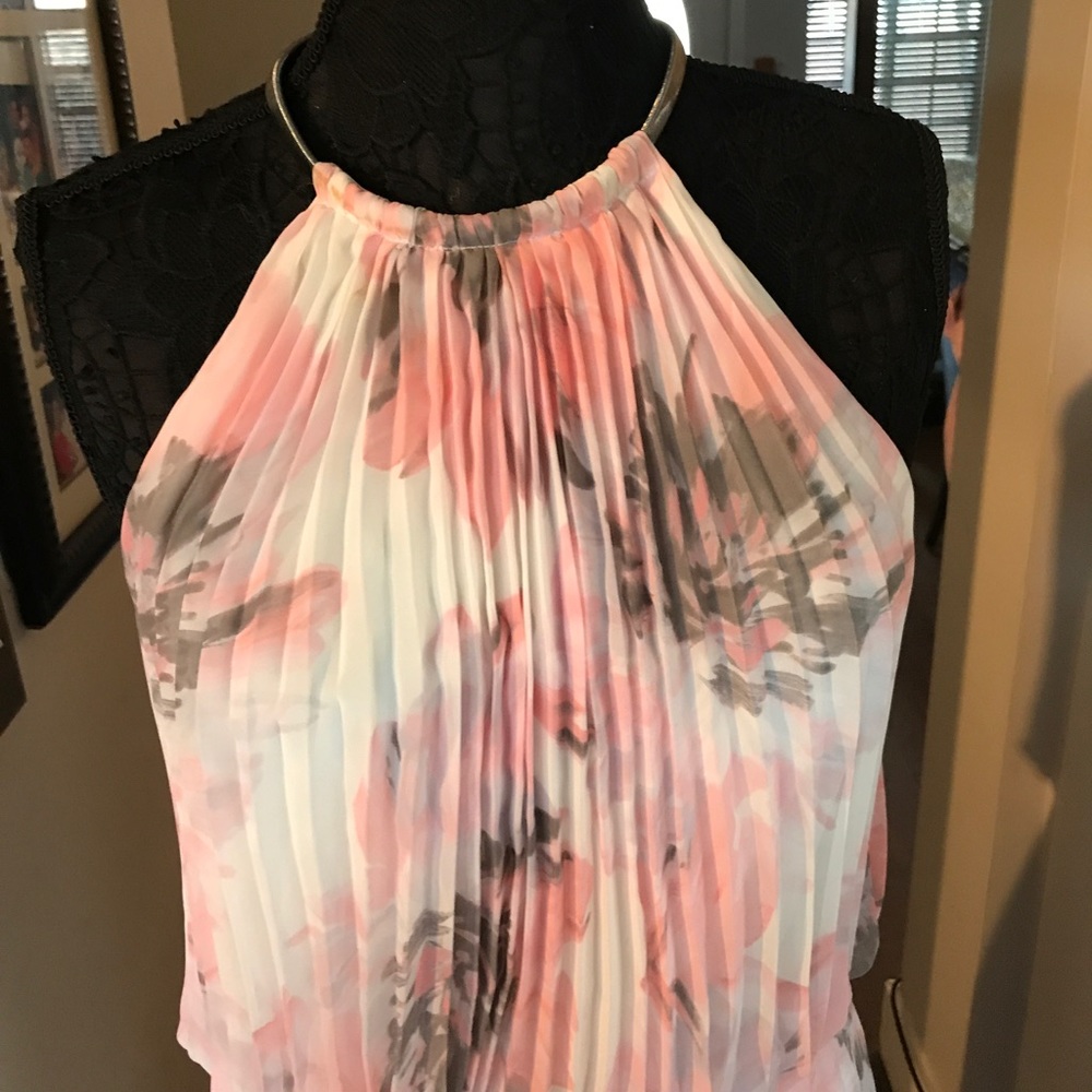 XScape Long pleated chiffon dress
