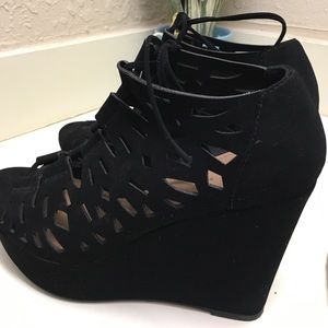 Laced Up Suede Wedge Heels
