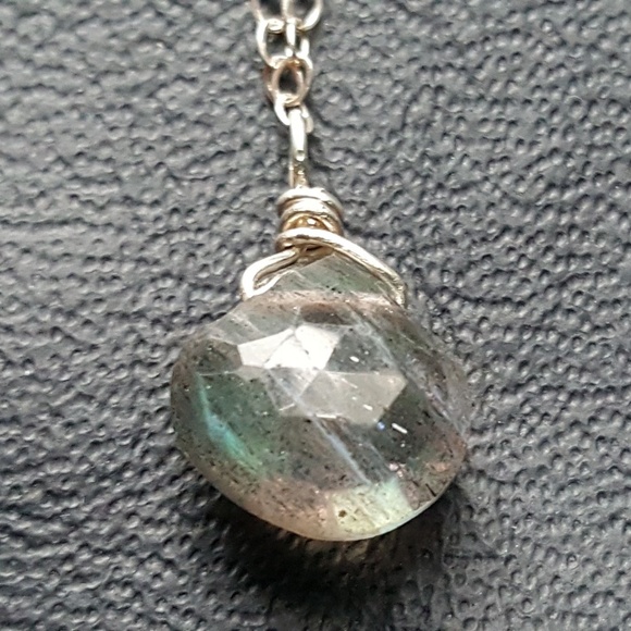 Labradorite Drop 925 Sterling Silver Necklace - Picture 2 of 7