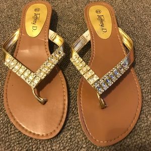 Gold sandals with rhinestones