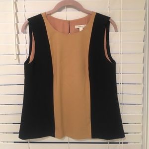 J.Crew Crepe Wool Navy & Tan Color Block Blouse