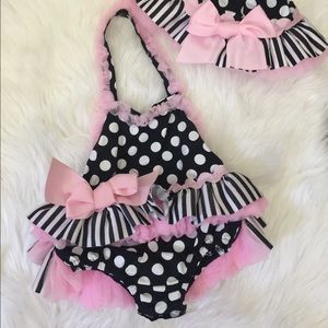 Mud Pie Baby Girl Swimsuit and hat