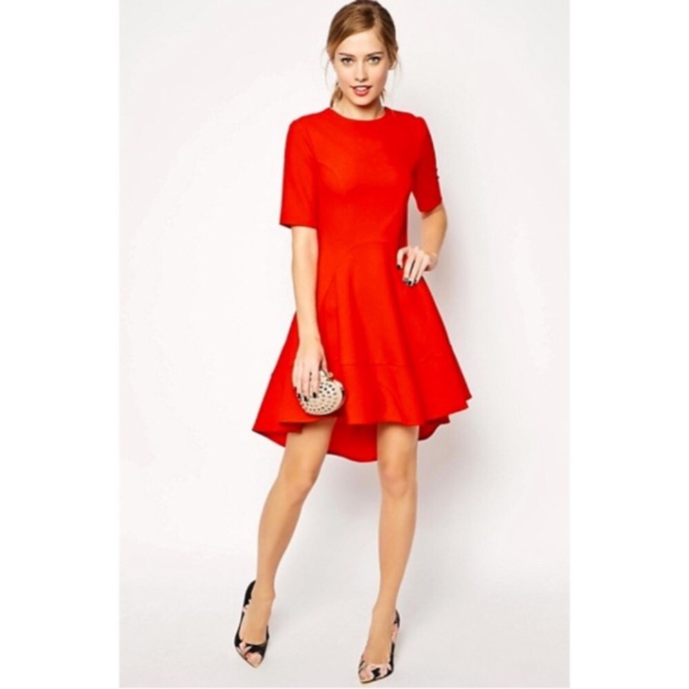 Asks red high low dress