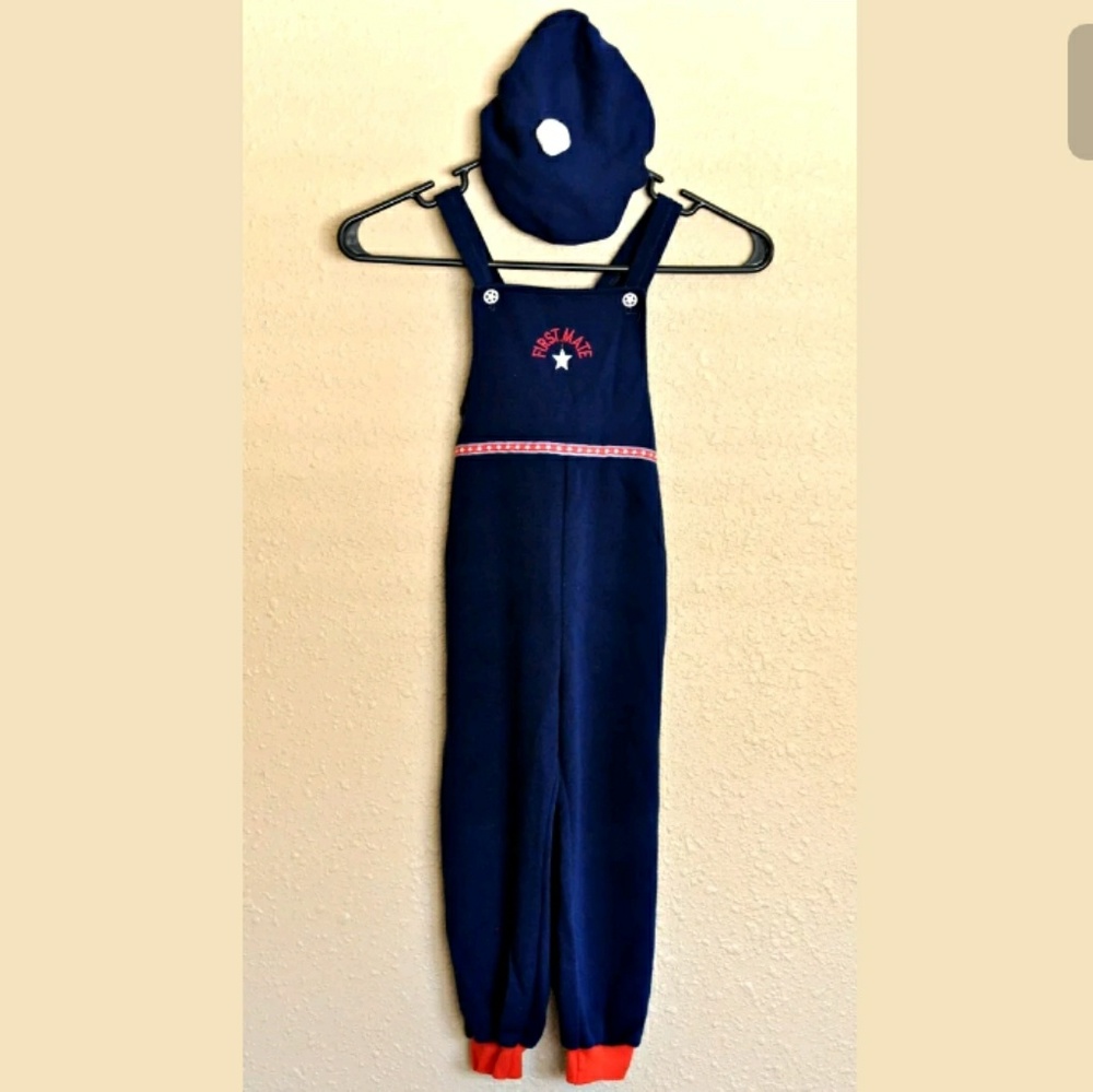 Vintage 1960s Nautical Outfit Boys 4T Overalls Hat
