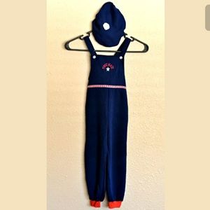 Vintage 1960s Nautical Outfit Boys 4T Overalls Hat