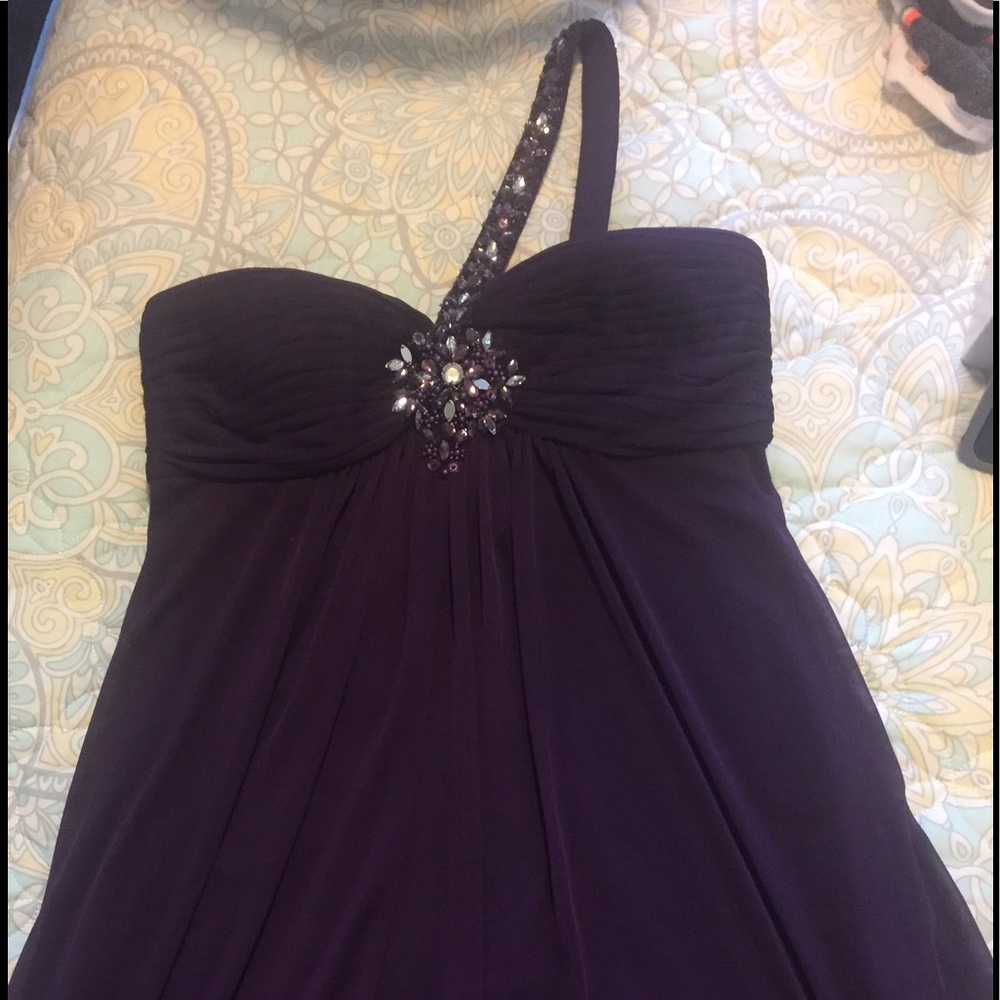 Purple single strap knee length dress