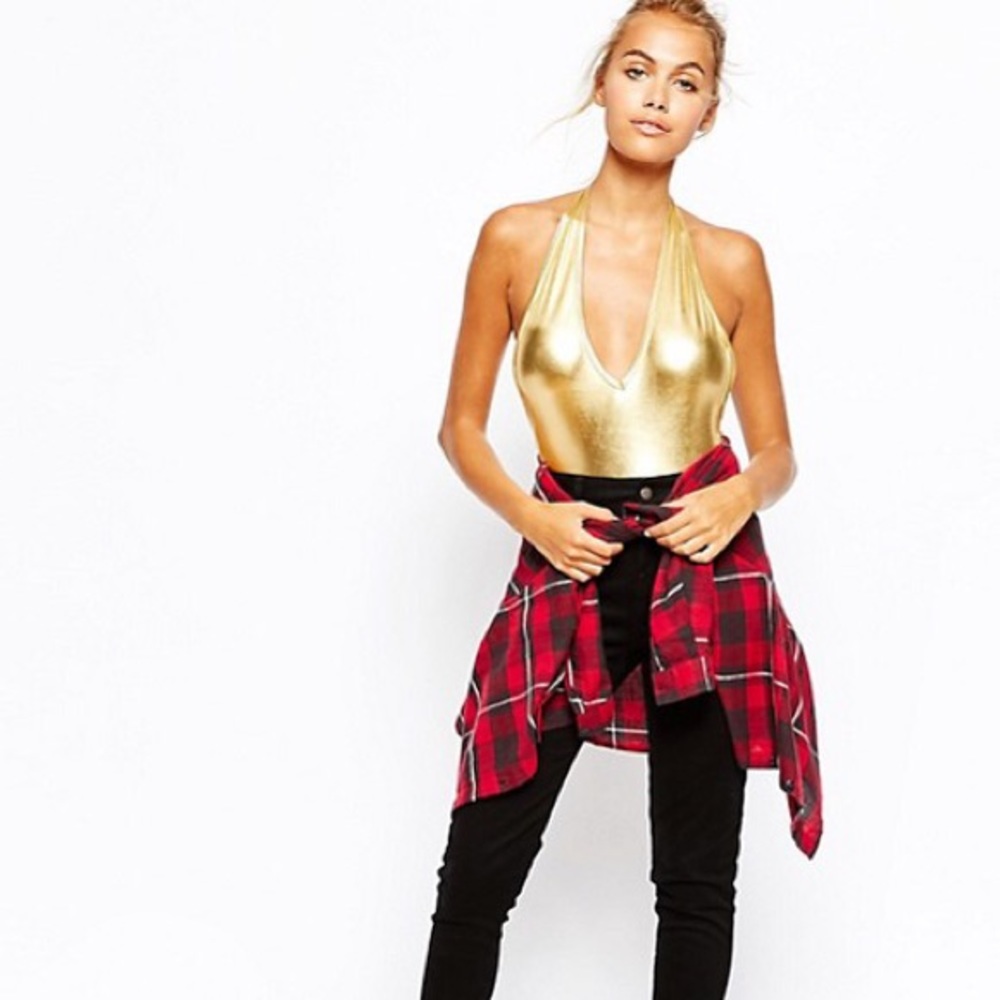 American Apparel gold metallic leotard & shorts