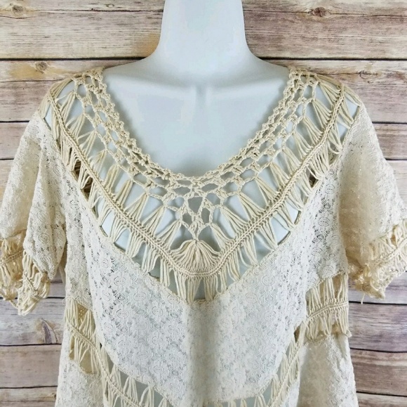 Umgee Crochet Lace Boho Vneck Slochy Top M - Picture 3 of 8