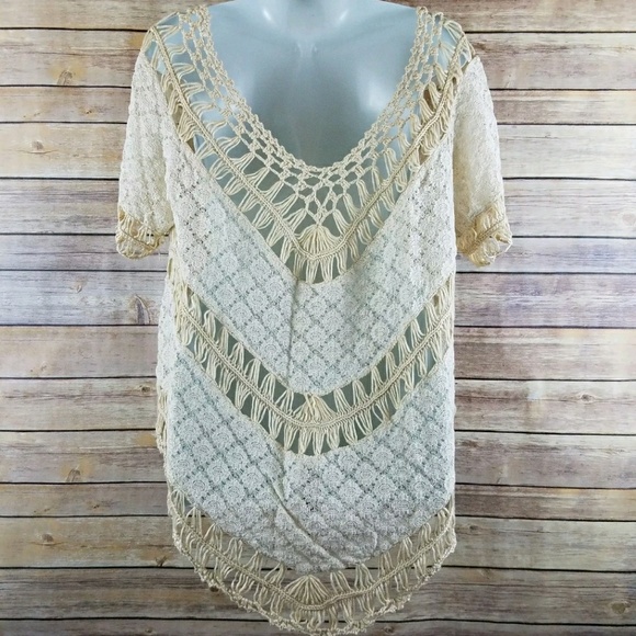 Umgee Crochet Lace Boho Vneck Slochy Top M - Picture 5 of 8