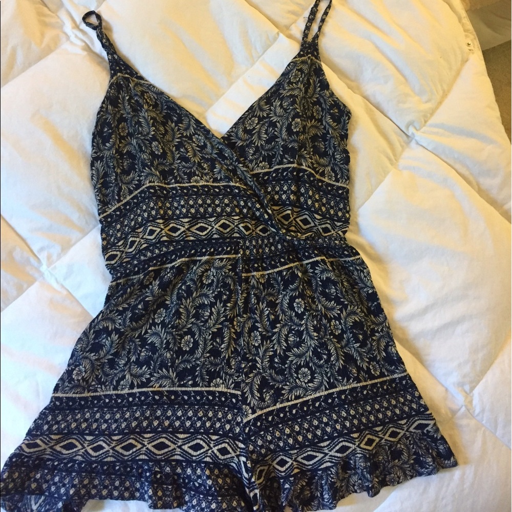Adorable navy and white print romper
