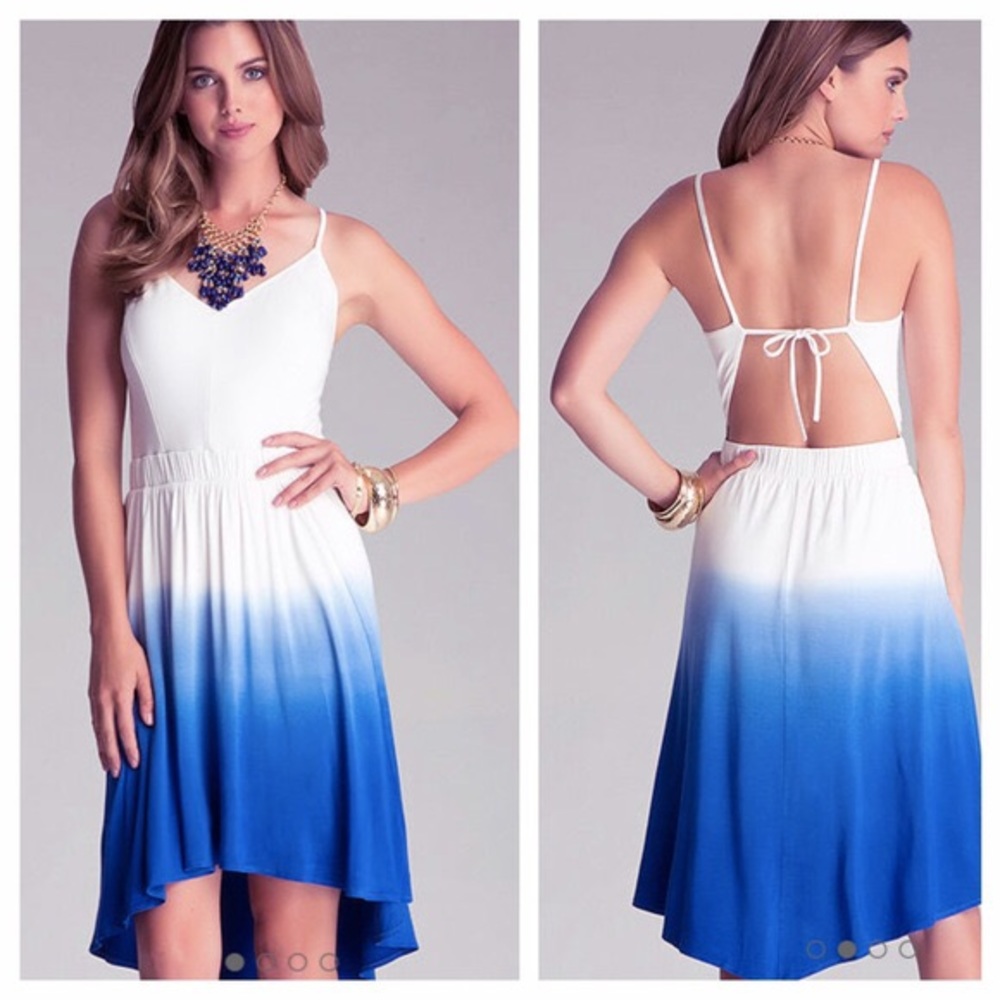 ✨sold✨ bebe • hi lo blue ombre open back dress - Picture 1 of 7