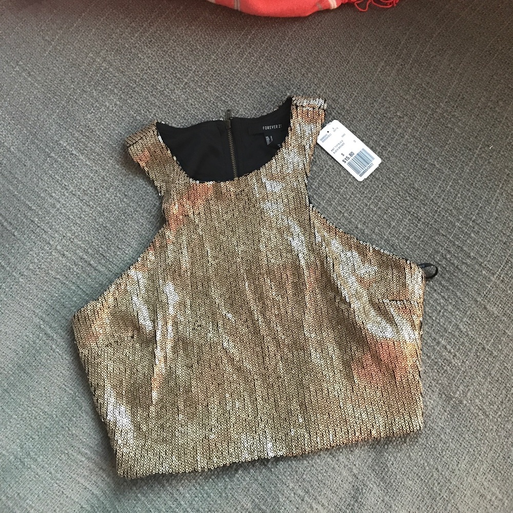 NWT Gold sequin crop top