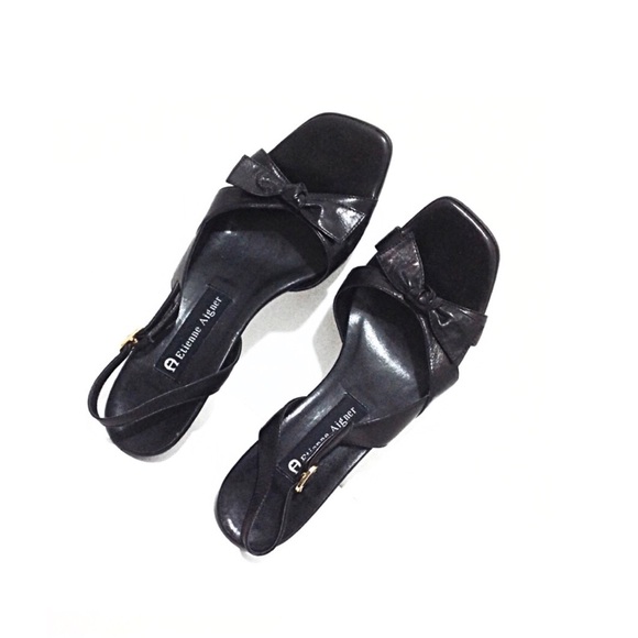 Etienne Aigner Black Slingback Wedge Summer Sandal - Picture 1 of 5