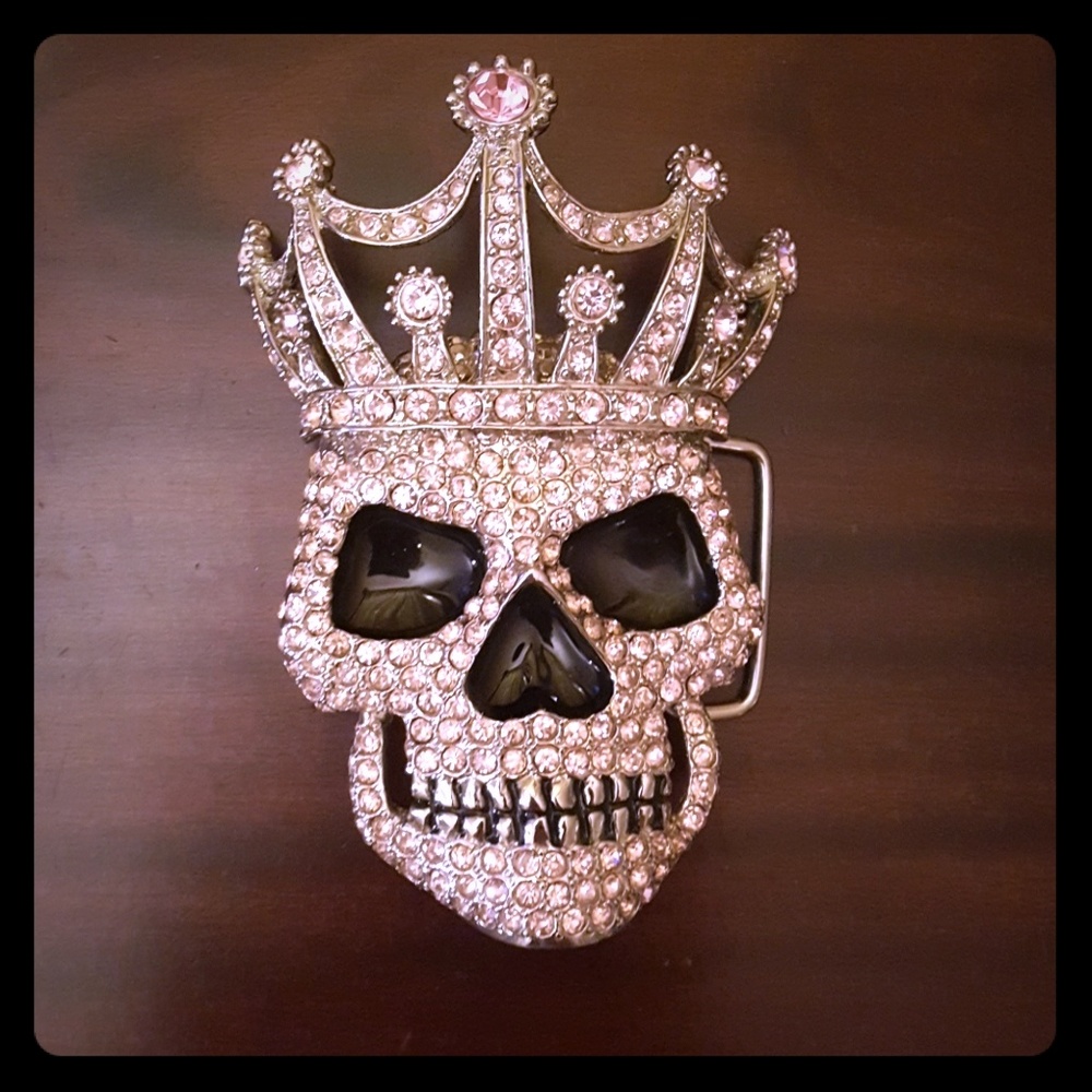 Rhinestone Skull Belt Buckle