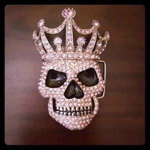 Rhinestone Skull Belt Buckle