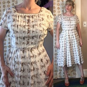 Vintage 1940's NOVELTY Print Rockabilly Day Dress