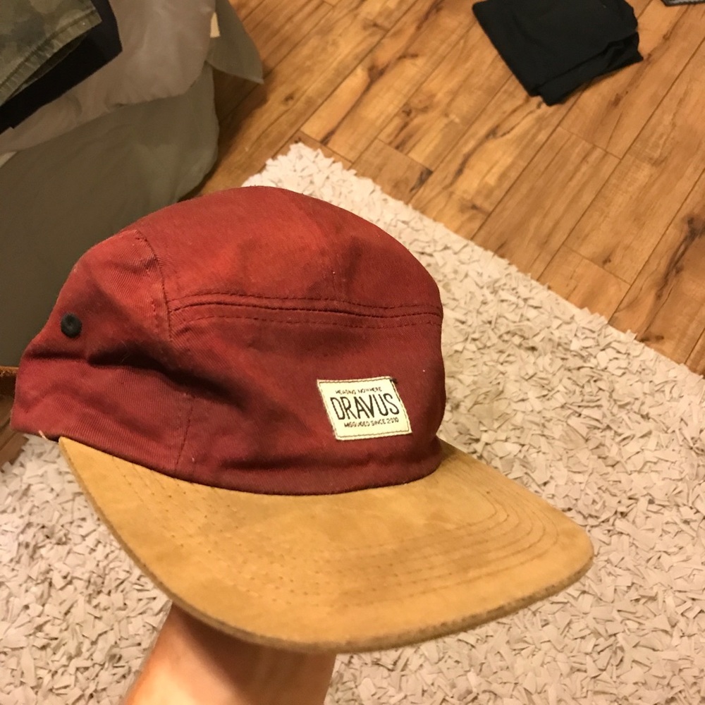 Dravus strap back leather 5 panel hat