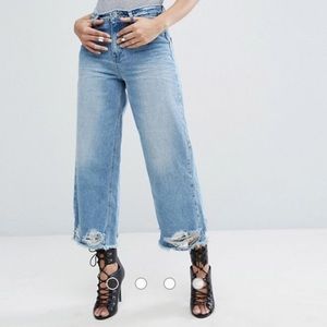 Missguided Mid Rise Wide Leg Busted Hem Jean Sz 4