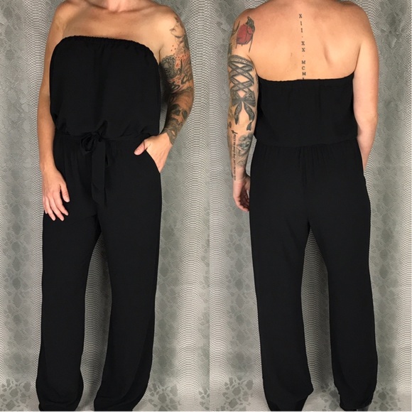 Joie black strapless pant romper tie waist - Picture 4 of 8