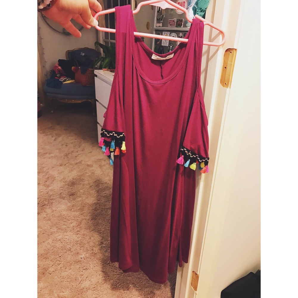 Neon Tassel Off Shoulder Shirt