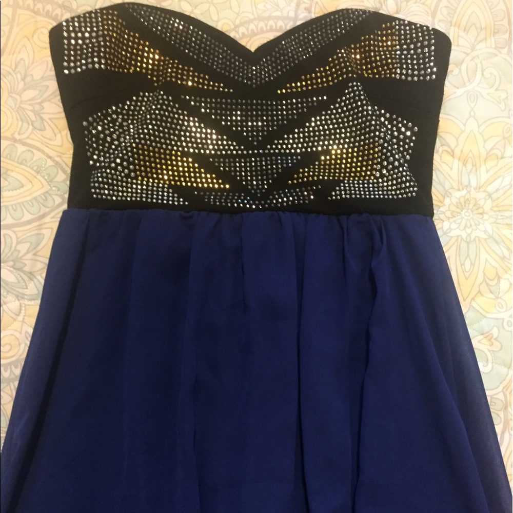 Blue and black high low maxi dress