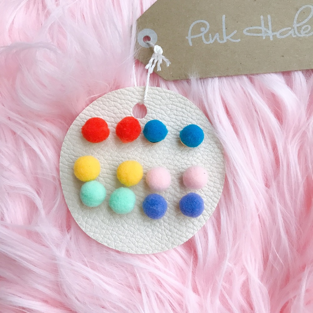Rainbow Pom Pom Earrings