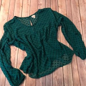 Green Merona babydoll bishop long sleeve top