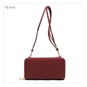 💰NEW Double Zip Around Wallet with Strap-Burgundy