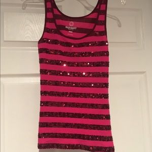 Pink and maroon sequin tank