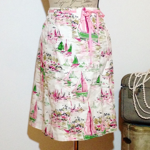 J. Crew Dresses & Skirts - J Crew Skirt with Sailboats pink and white