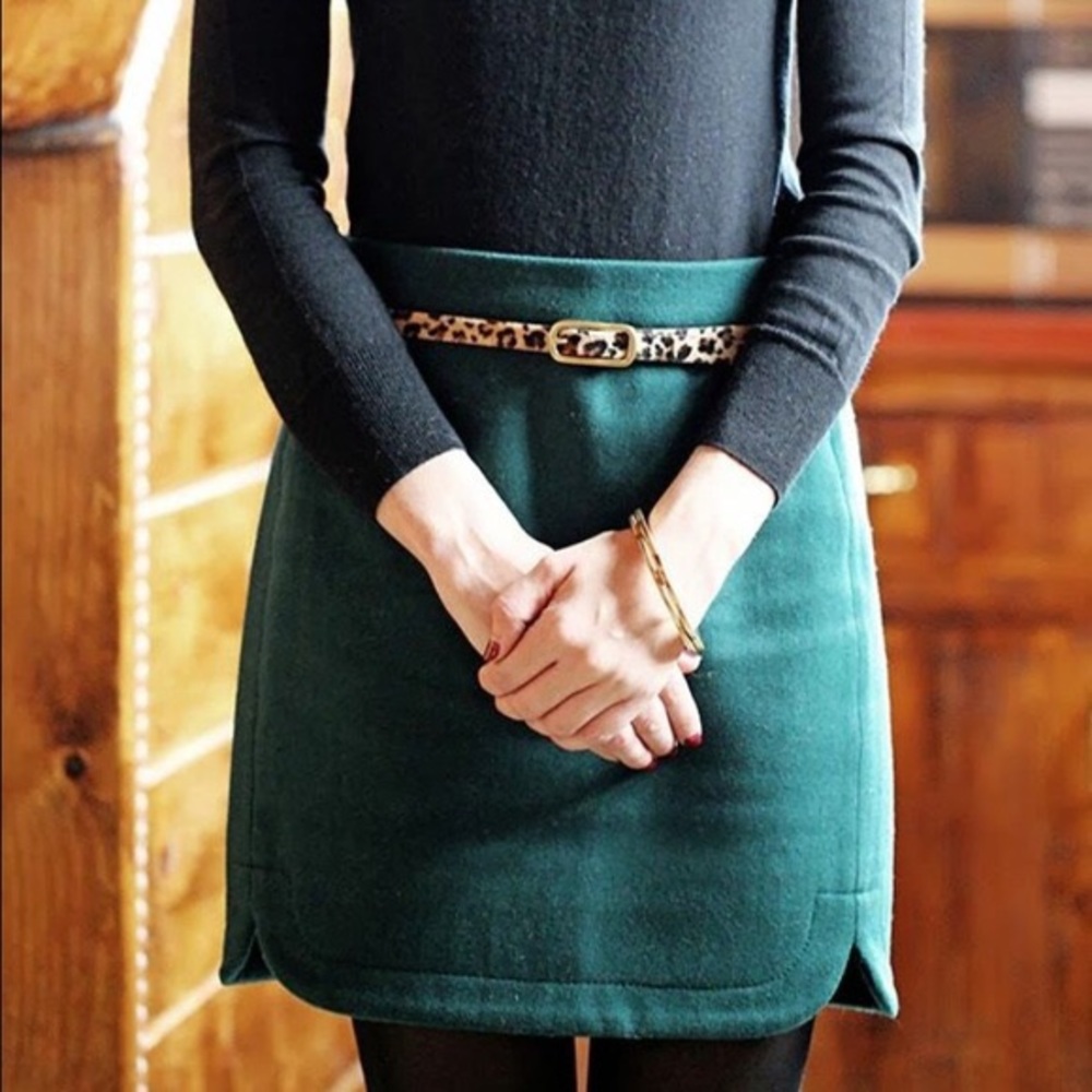 Green J. Crew Factory wool skirt