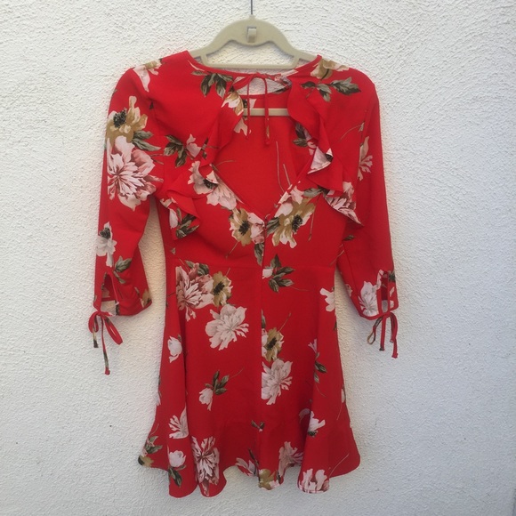 Red Paint Floral Tea Dress Topshop Red Paint Floral Tea Dress Topshop