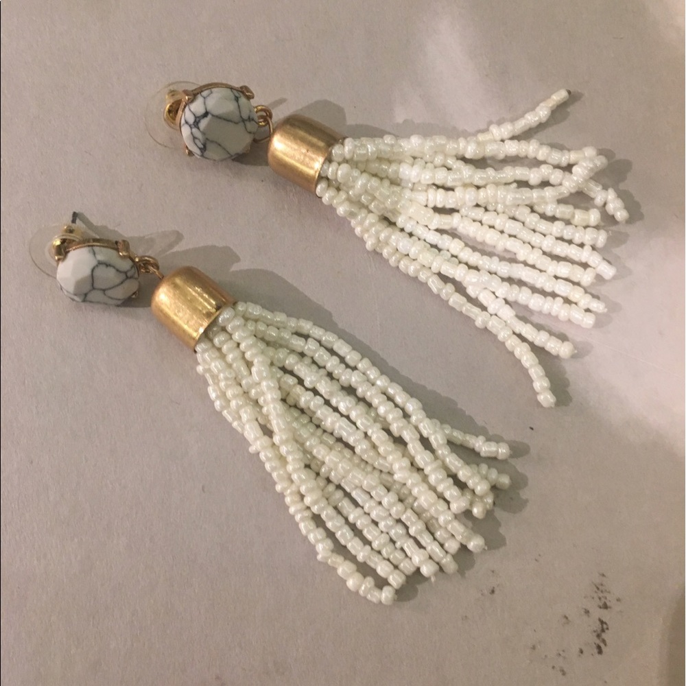 White Marble tassel earrings