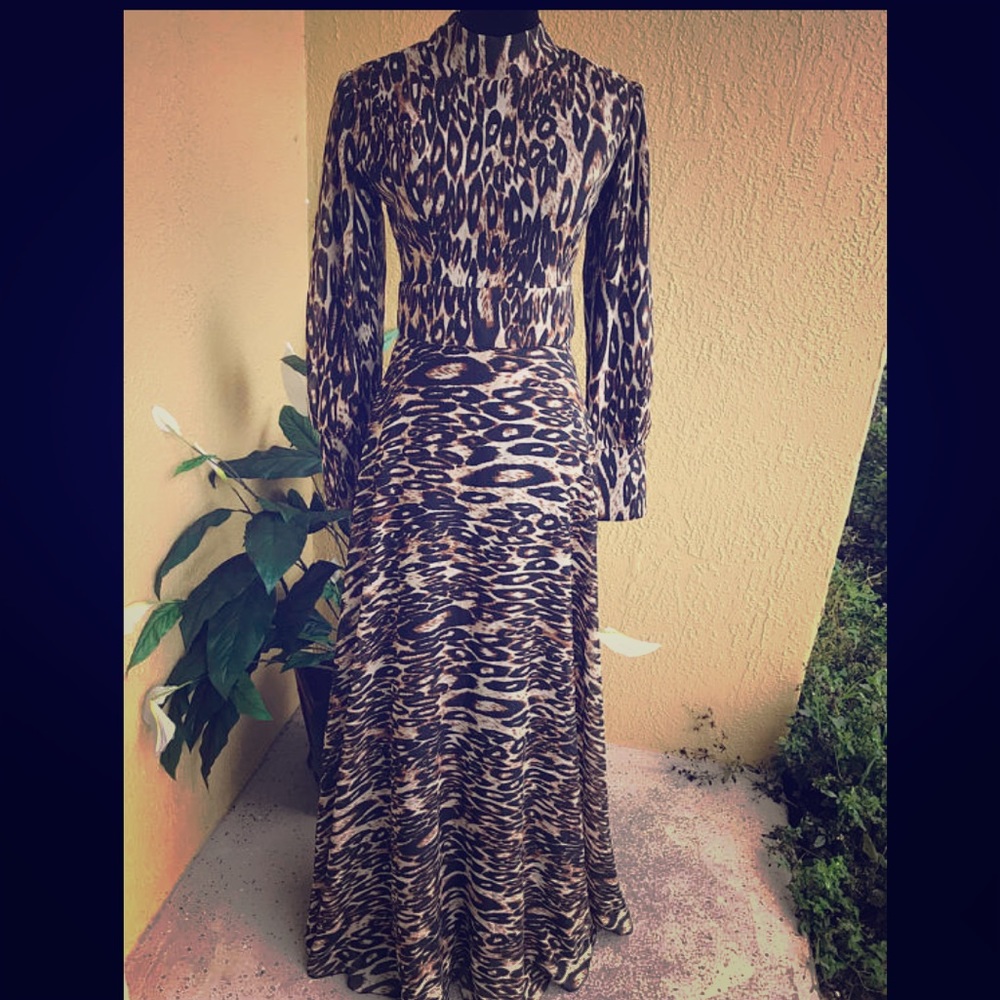 Leopard maxi full length dress European size