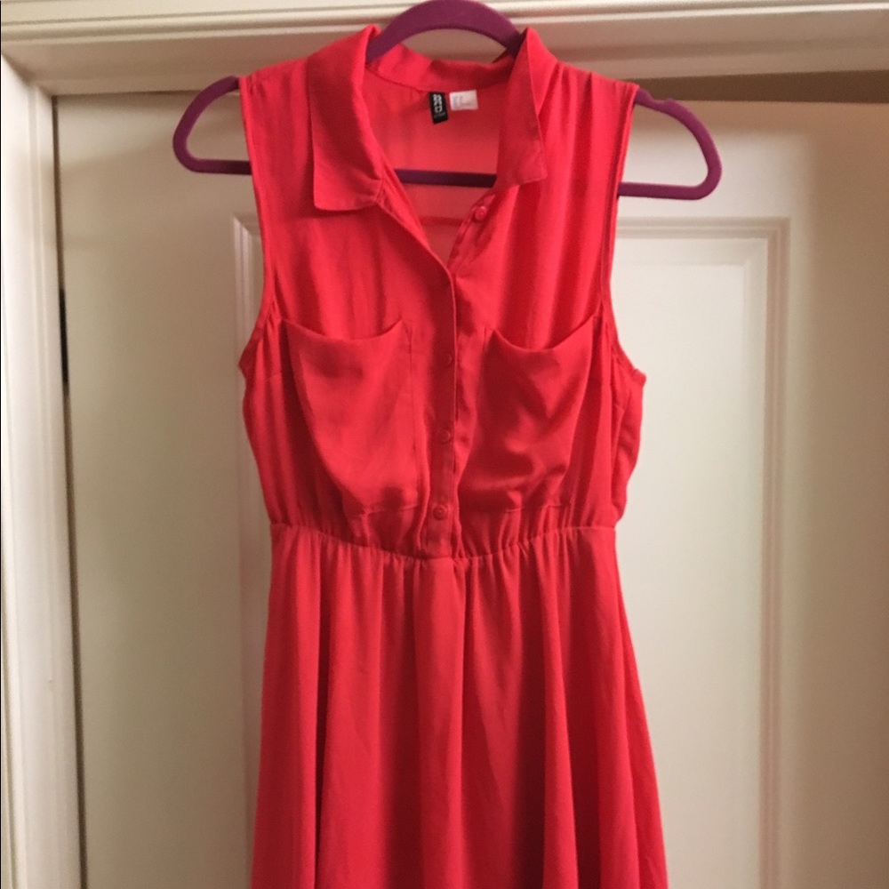 Bright Pink-Red Skater Dress w/ Chest Pockets Sz 8