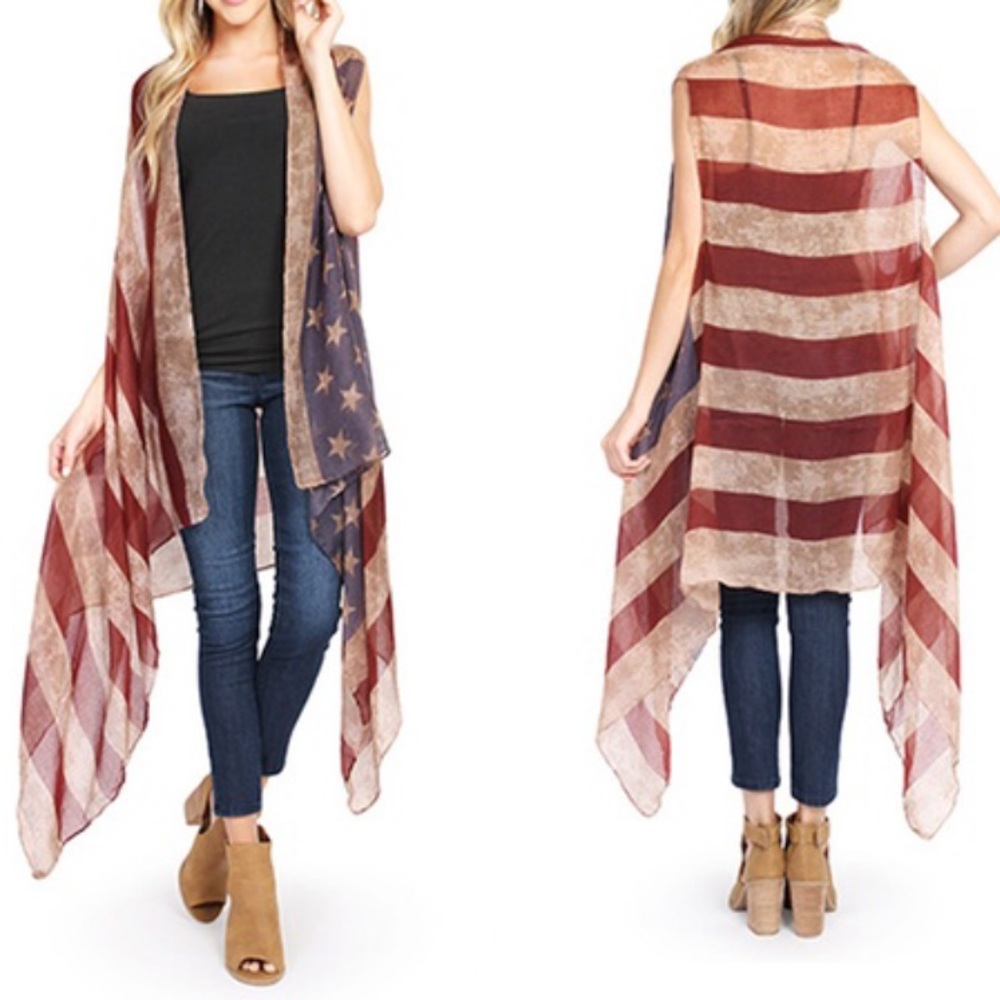 🇺🇸 American Flag vest kimono shawl 🇺🇸